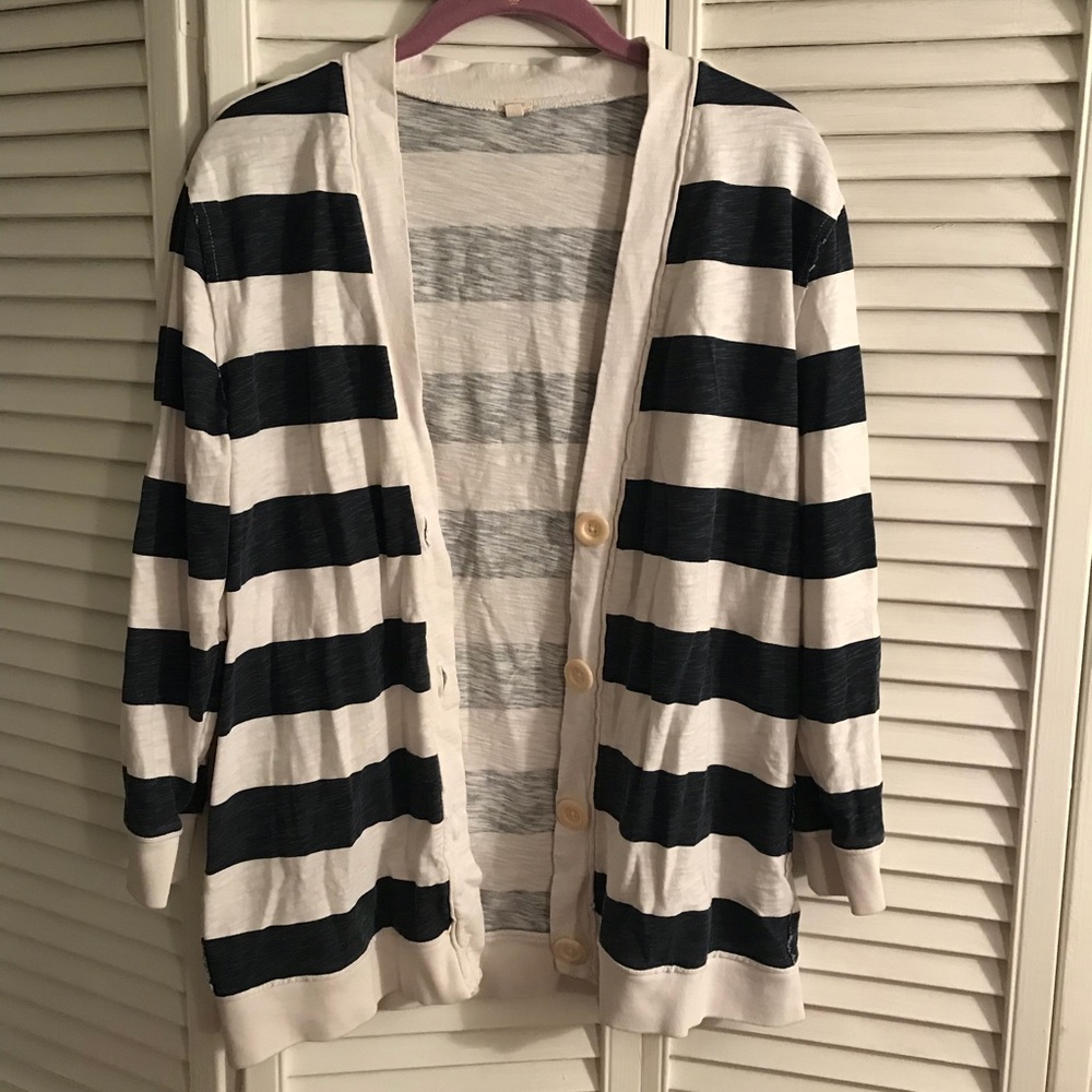 J Crew medium navy white striped cardigan